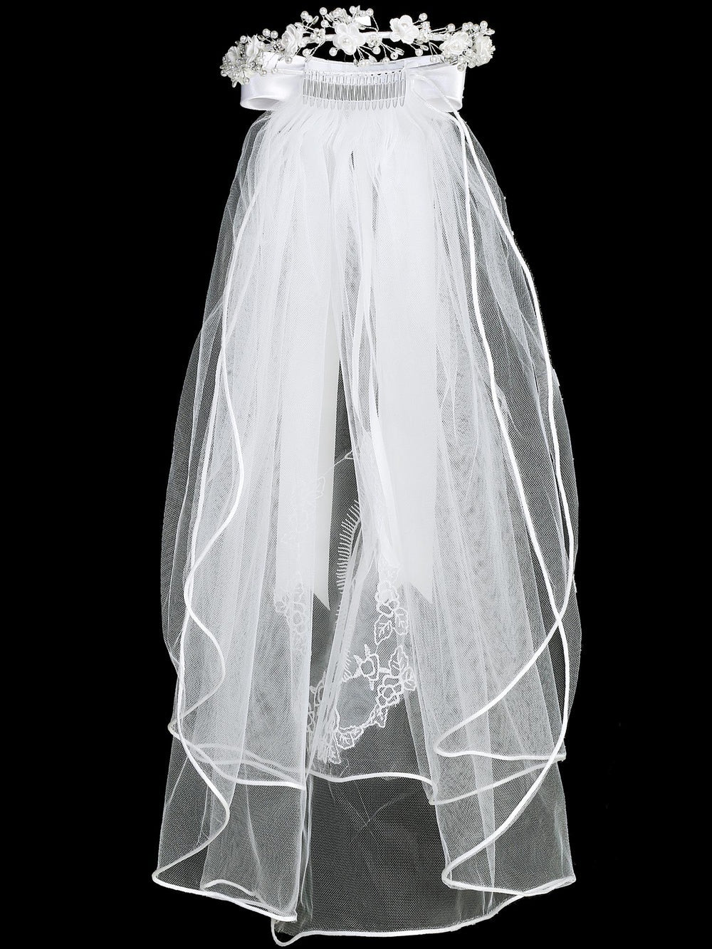 24" Veil with corded flowers & bead accents (204)