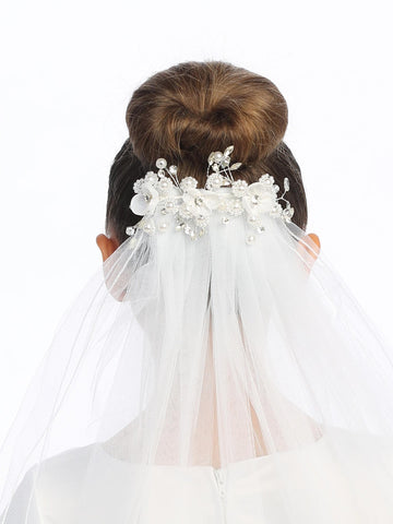 24" Veil - Organza flowers, rhinestones, and pearls (300)