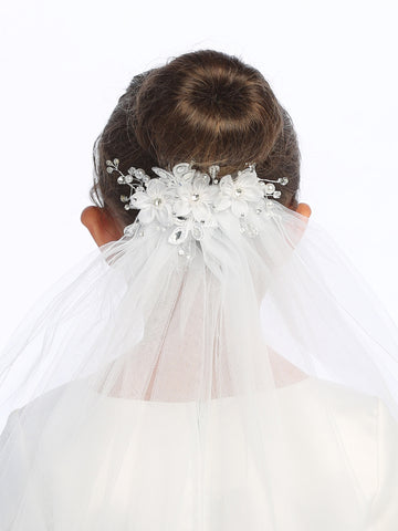 24" Veil - Organza flowers, rhinestones, pearls, and crystals (301)