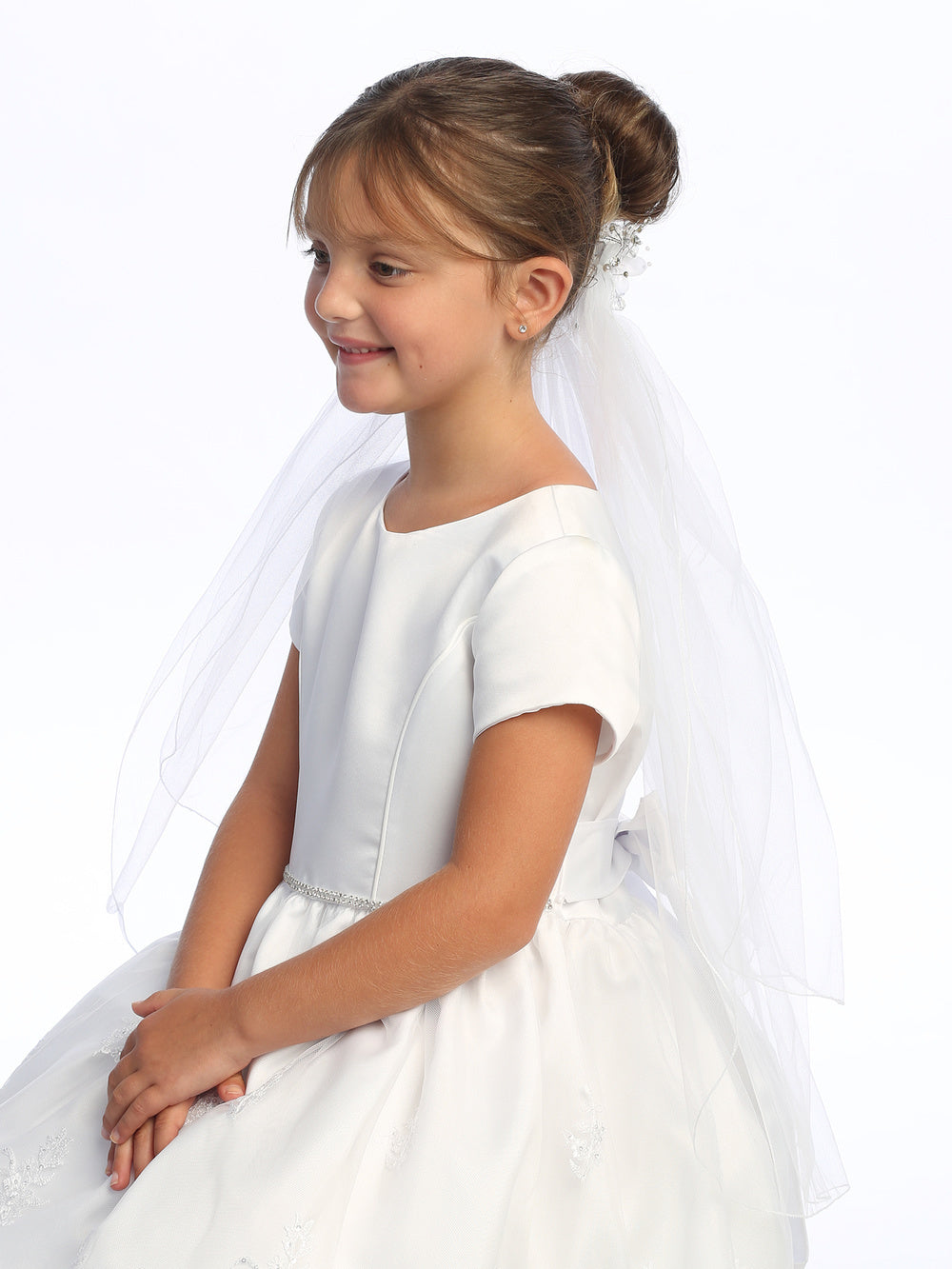 24" Veil - Organza flowers, rhinestones, pearls, and crystals (301)