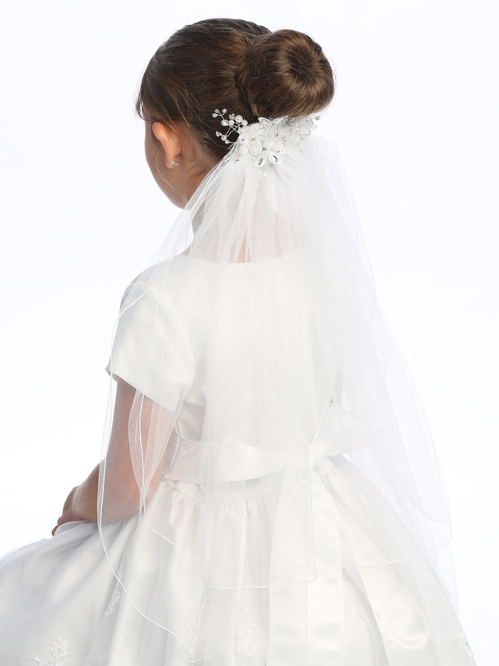 24" Veil - Organza flowers, rhinestones, pearls, and crystals (301)