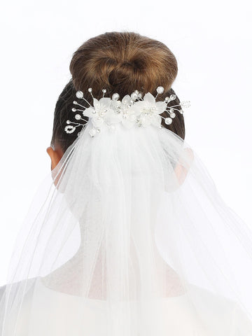 24" Veil - Organza flowers with pearls and rhinestones (302)