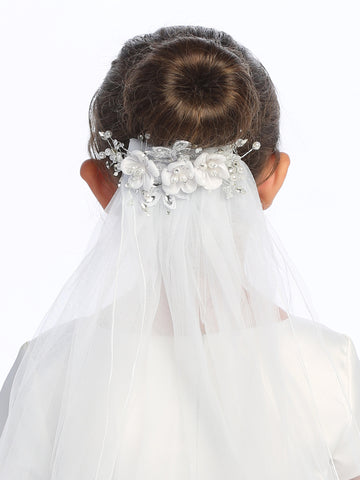 24" Veil - satin flowers with pearls (307)