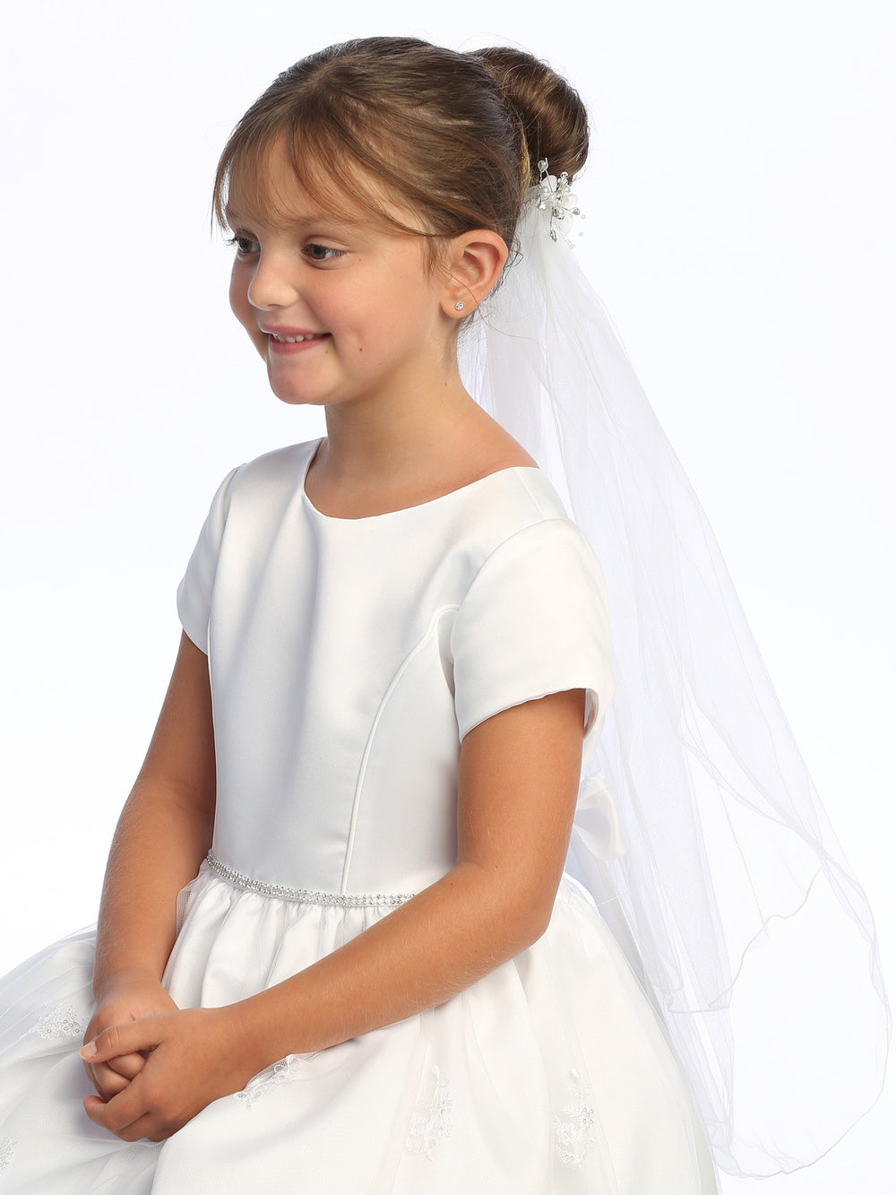 24" Veil - satin flowers with pearls (307)