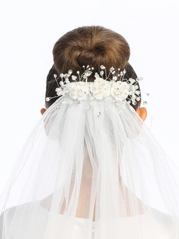 24" Veil - Corded flowers with pearls & rhinestones (308)