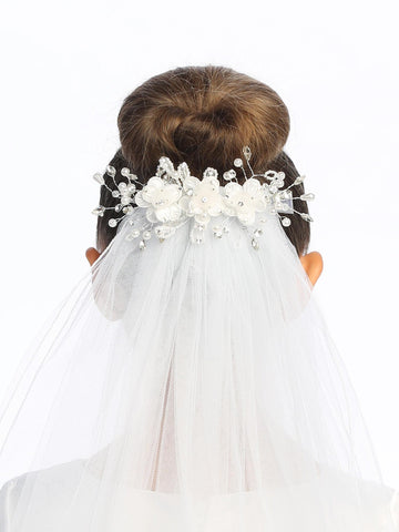 24" Veil - Organza & Corded flowers with rhinestones (309)