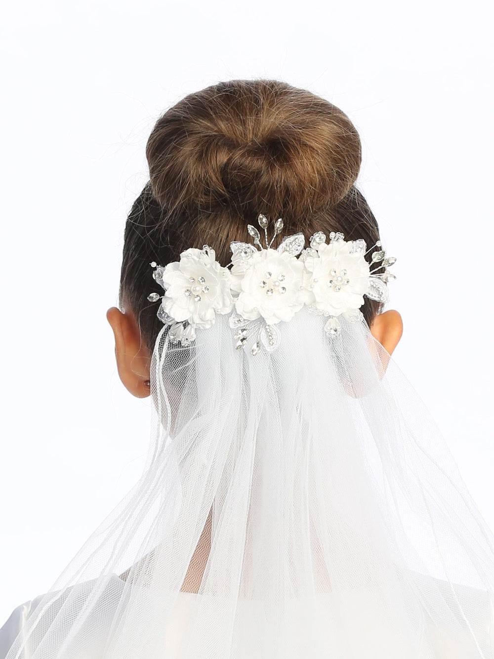24" Veil - Silk & Organza flowers with pearls & rhinestones (311)