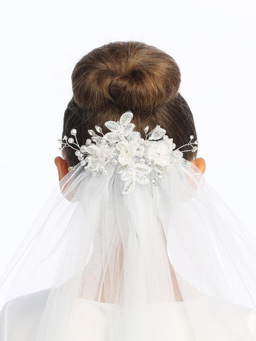 24" Veil - Organza flowers with pearls & rhinestones (312)