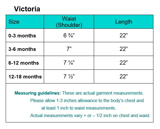 Baptism Gown Size chart