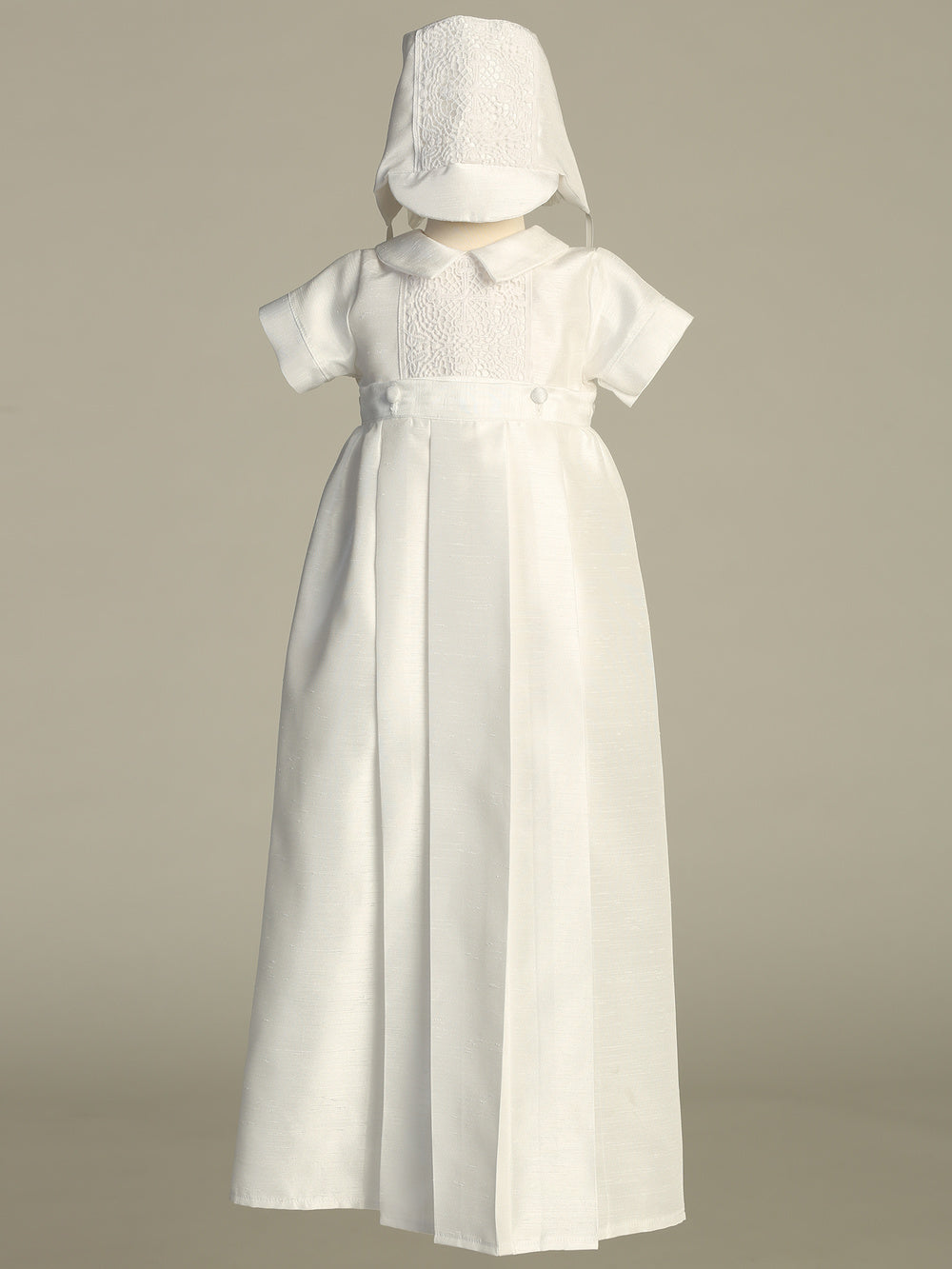 Brody boys white baptism romper with detachable gown