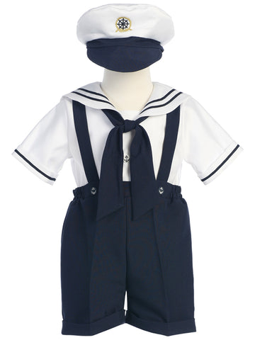 White and Navy 830 sailor shorts set