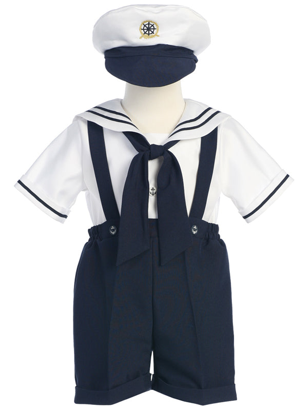 White and Navy 830 sailor shorts set