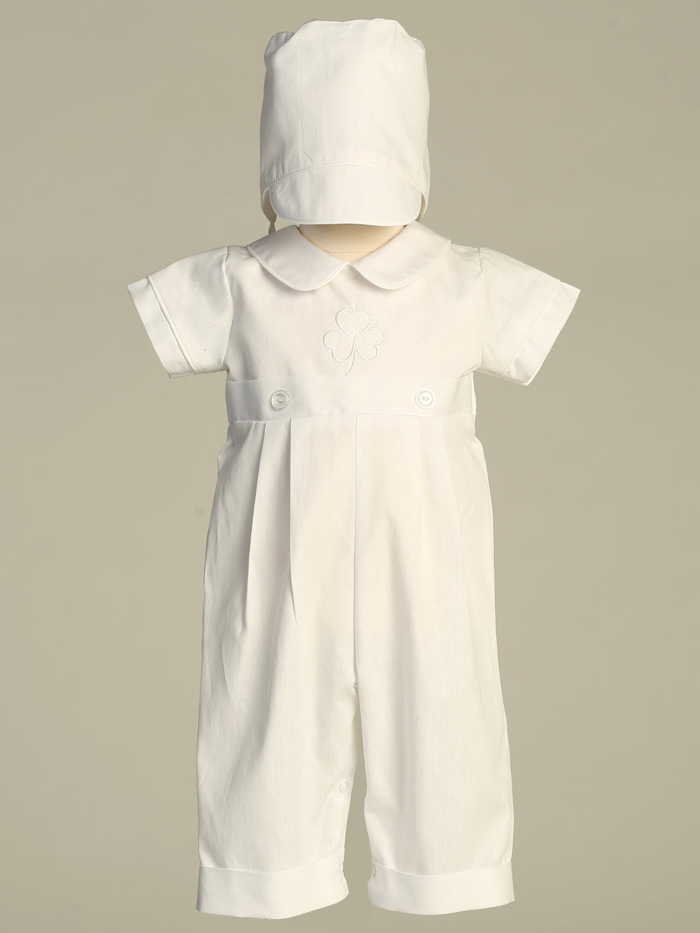 Patrick white baptism romper