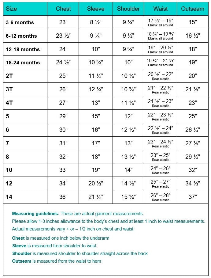 Measurement Chart for Tuxedo