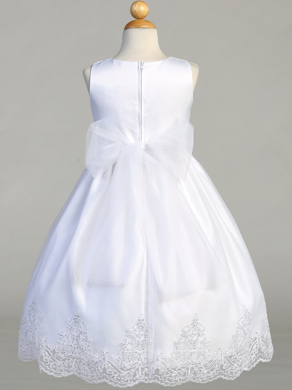184 Girls White First Communion Dress with Corded Tulle & Sequins — back view