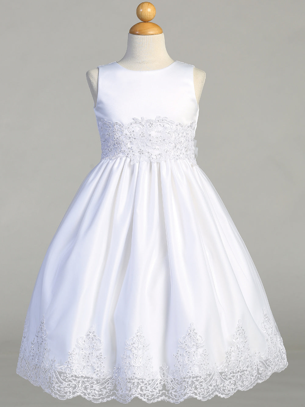 184 Girls White First Communion Dress with Corded Tulle & Sequins — front view