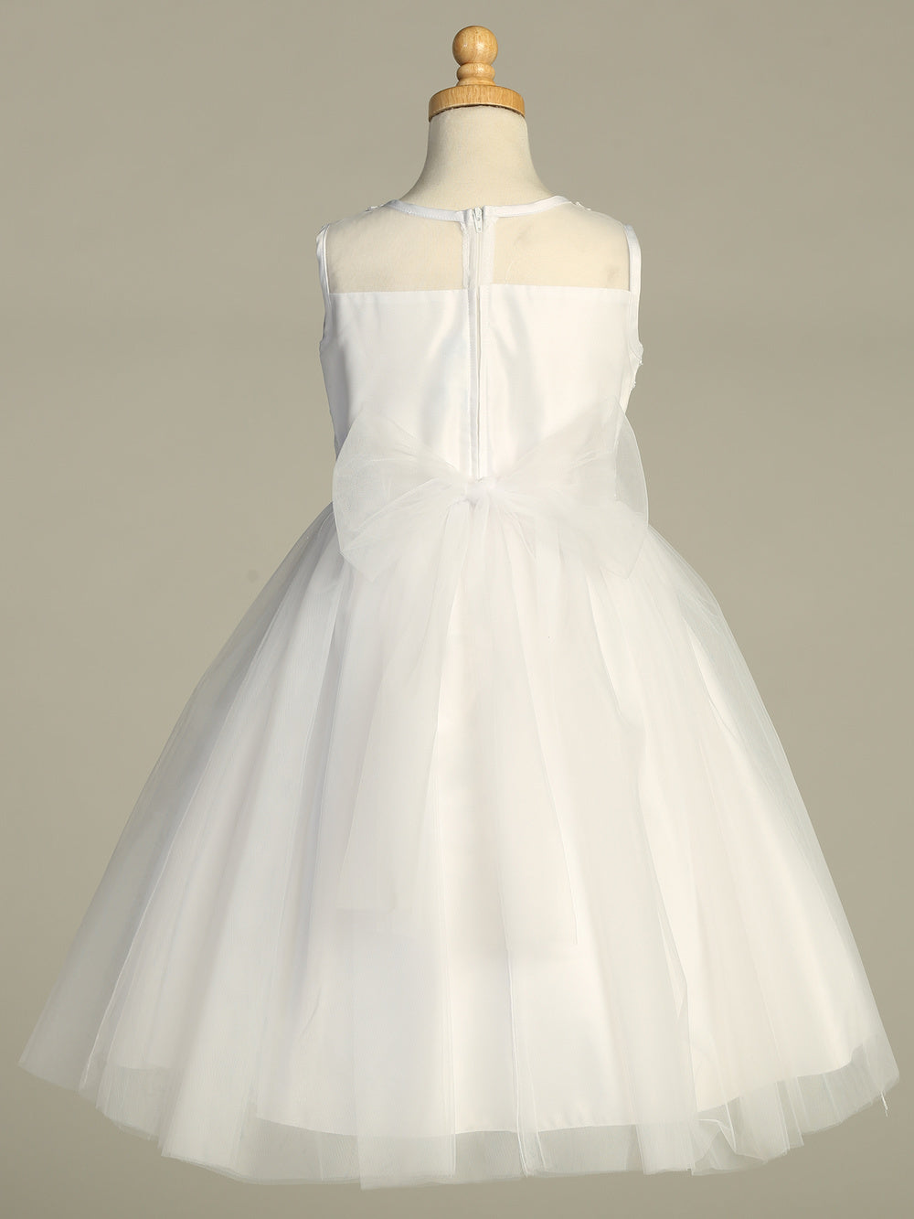 204 Girls White First Communion Dress with Corded Tulle & Sequins — back view
