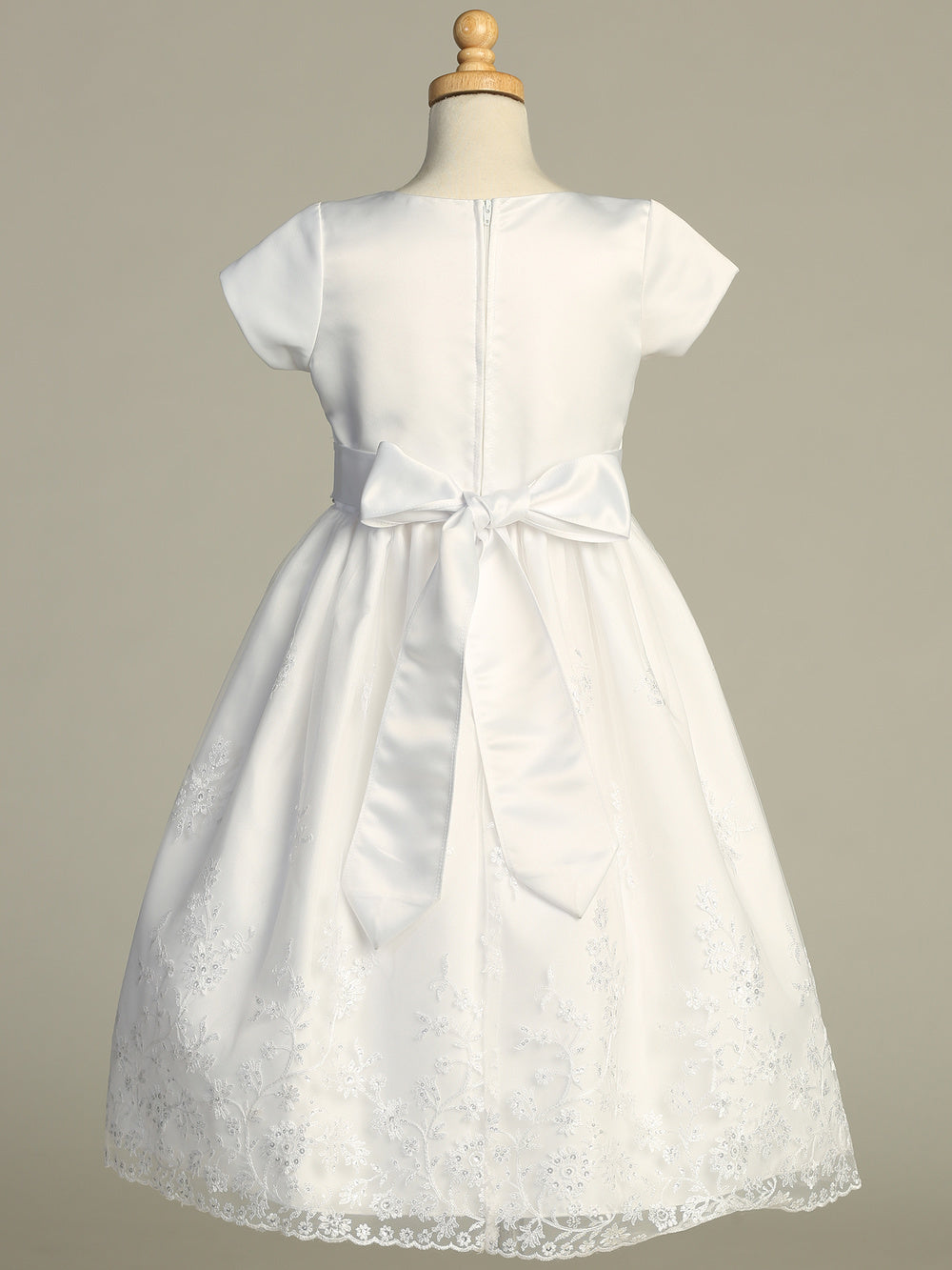 216 Girls White First Communion Dress with Satin Bodice & Sequin Tulle — back view