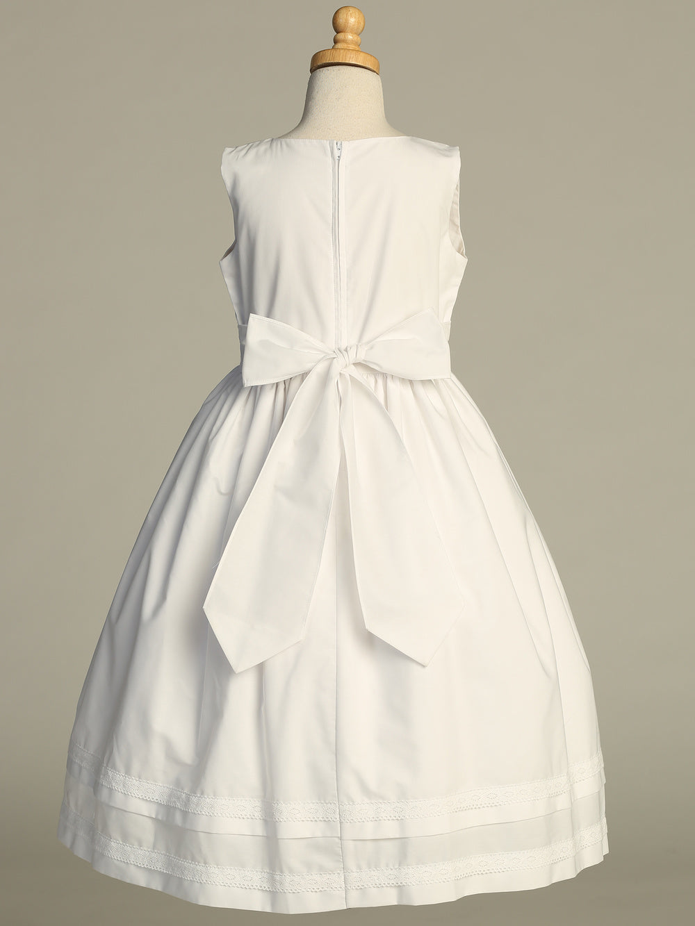 219 Girls White First Communion Dress with Cotton & Lace Trim — back view