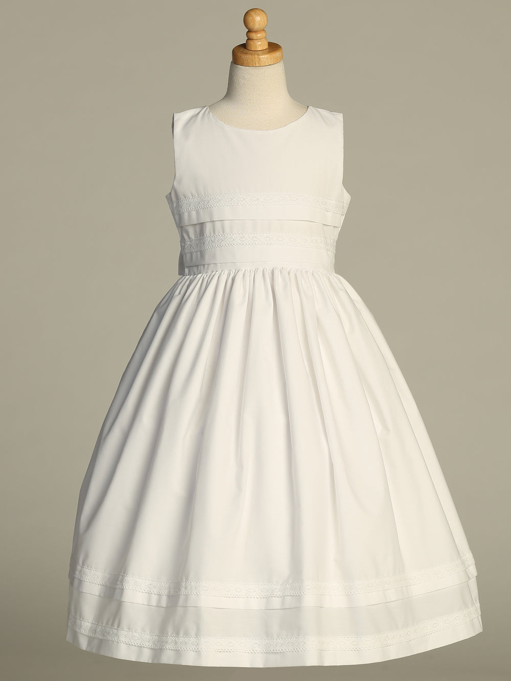 219 Girls White First Communion Dress with Cotton & Lace Trim — front view