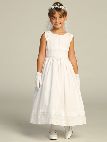 219 Girls White First Communion Dress with Cotton & Lace Trim — model view