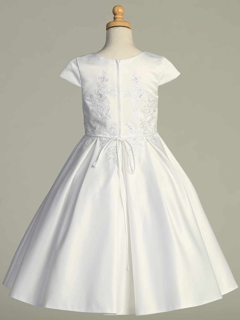 735 Girls White First Communion Dress with Satin & Sequin Tulle — back view