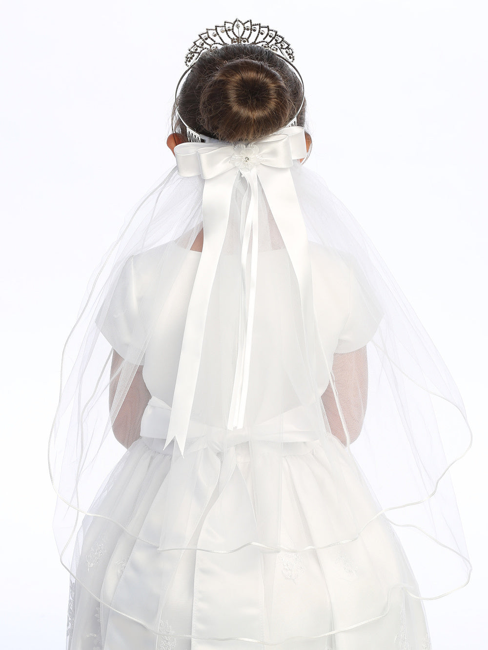 T-412 - 24" Rhinestone Tiara Communion Veil - white - T 412 BACK