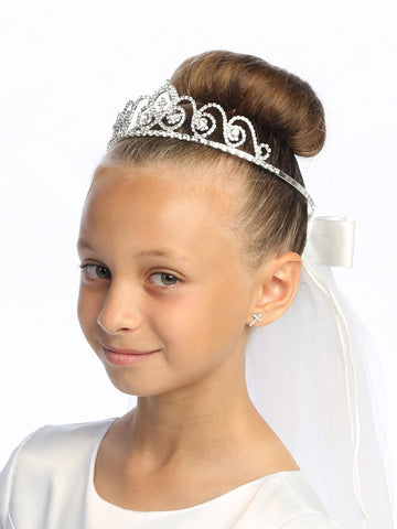 T-425 - 24" Rhinestone Tiara Communion Veil - white - T 425 1