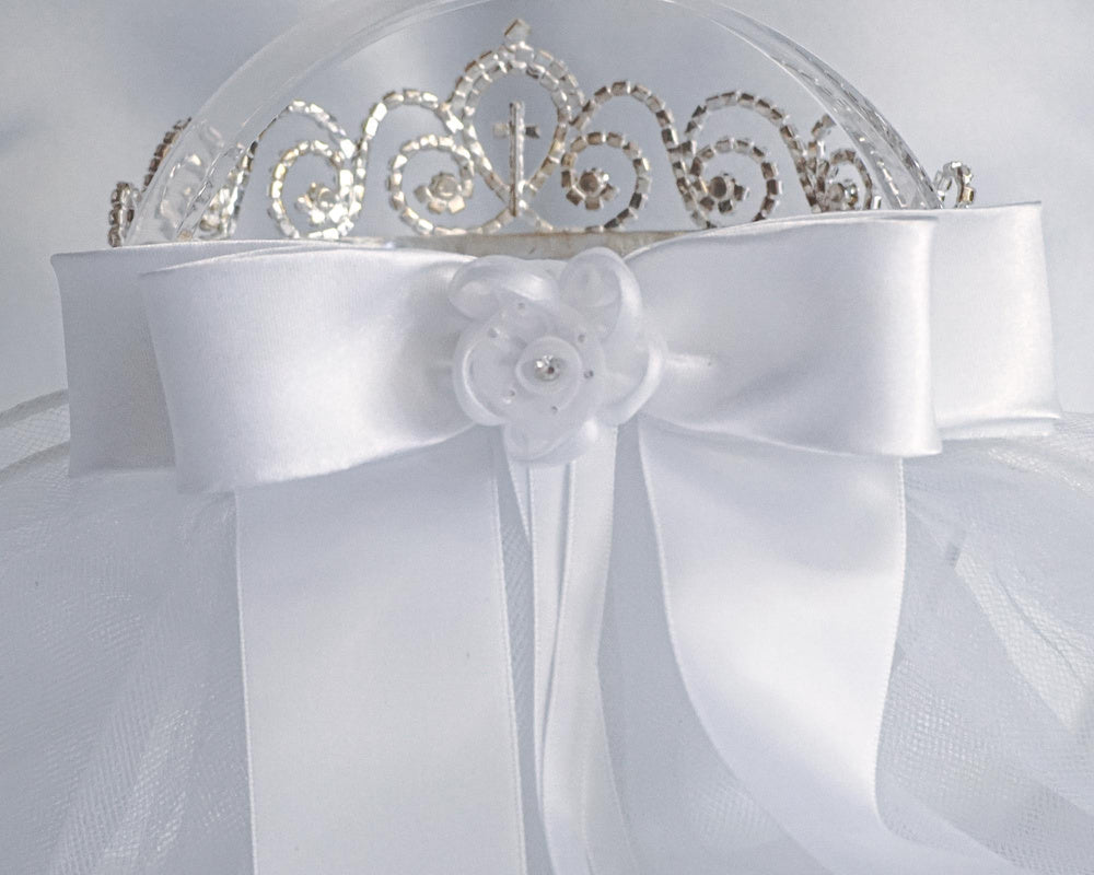 T-425 - 24" Rhinestone Tiara Communion Veil - white - T 425 CB Back