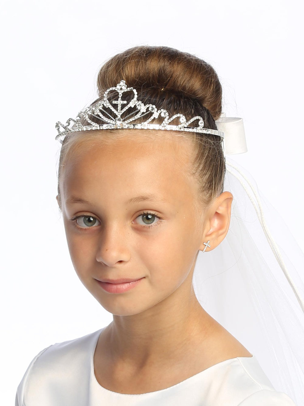 T-82 - 24" Rhinestone Tiara Communion Veil - white - T 82 1
