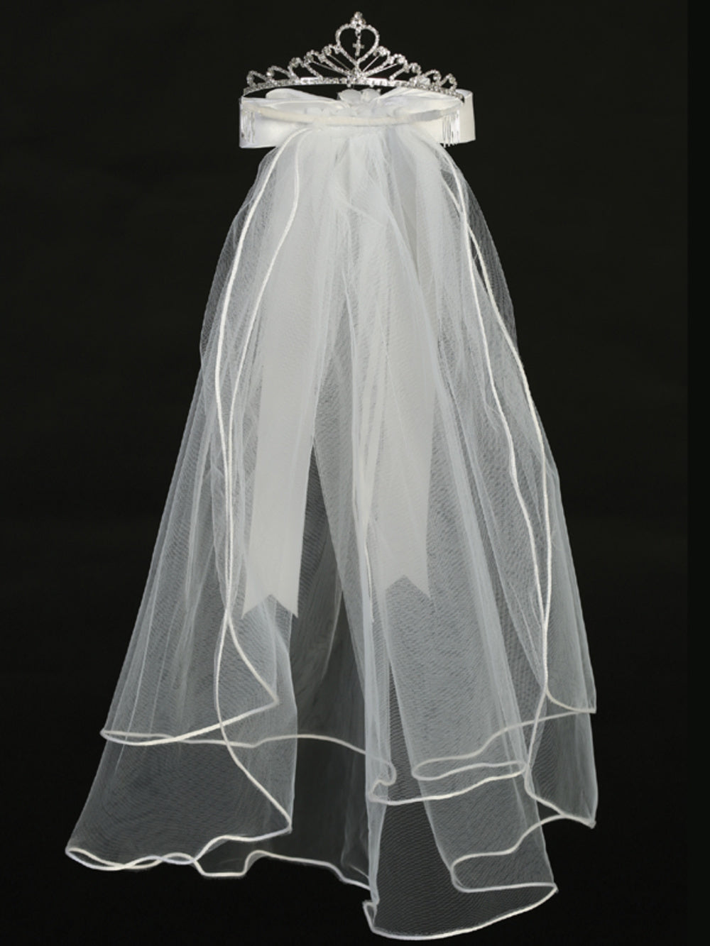 T-82 - 24" Rhinestone Tiara Communion Veil - white - T 82 full front