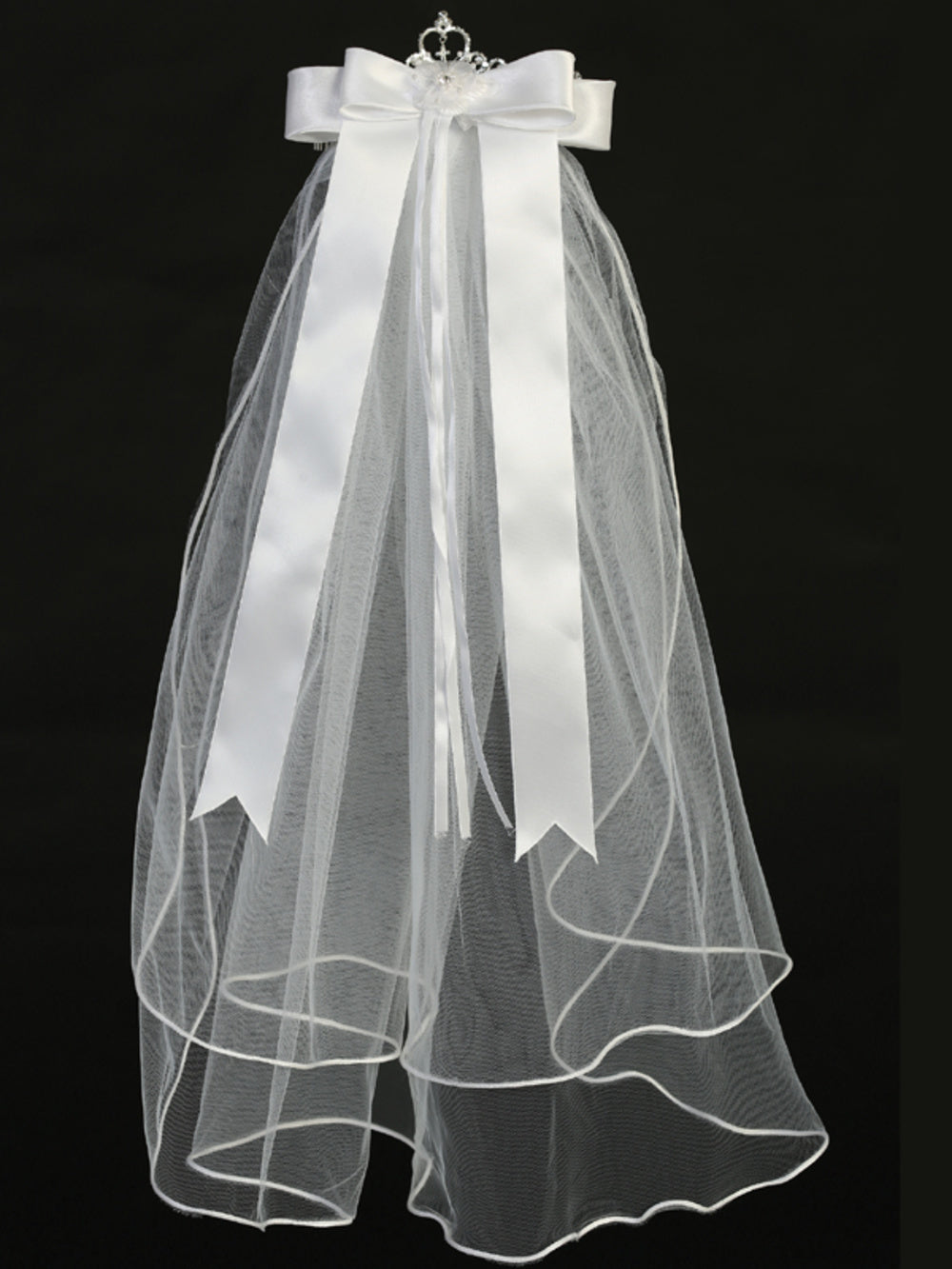 T-82 - 24" Rhinestone Tiara Communion Veil - white - T 82 full back