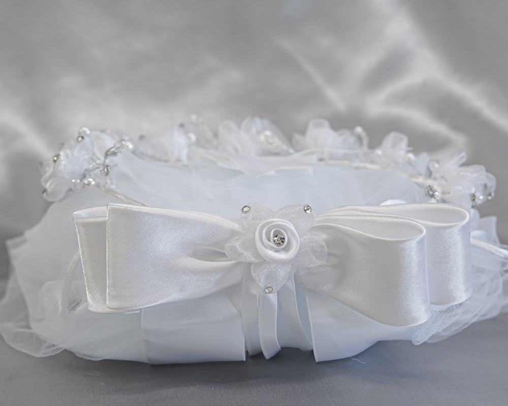 T-330 - 24" Satin Rose & Rhinestone Communion Veil - white - T 330 CB Back