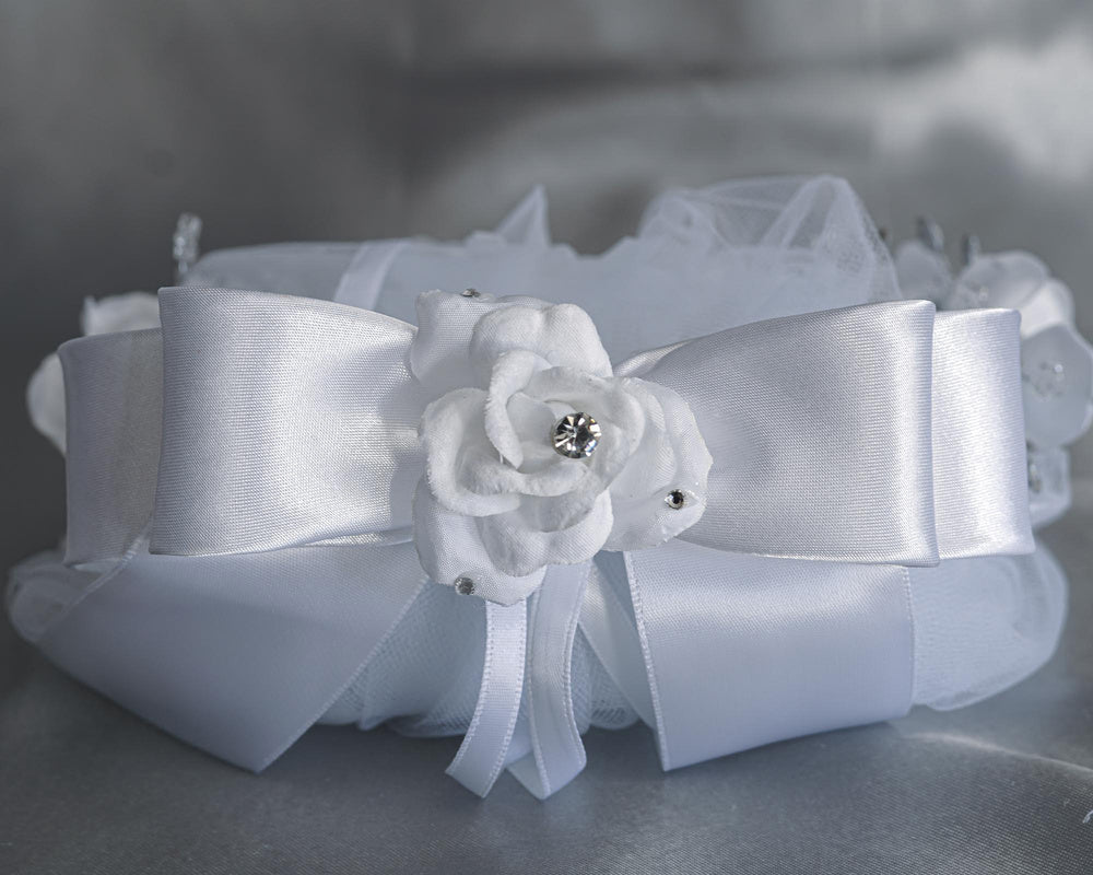 T-501 - 24" Silk Flower & Rhinestone Communion Veil - white - T 501 CB Back
