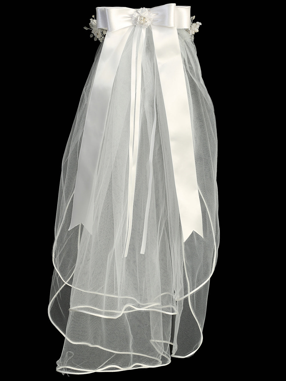 T-505 - 24" Corded Flower, Pearl & Rhinestone Communion Veil - white - T 505 Back