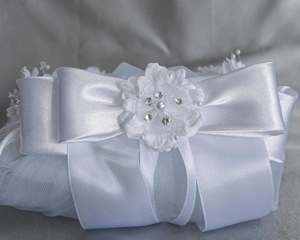T-507 - 24" Silk & Organza Flower Communion Veil - white - T 507 CB Back