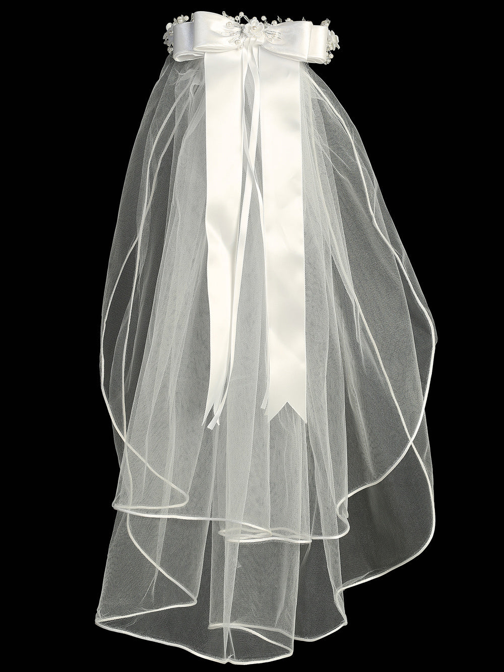 T-20 - 24" Corded Flower & Bead Communion Veil - white - T 20 Back
