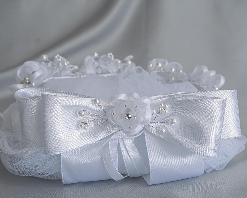 T-66 - 24" Organza Flower & Pearl Communion Veil - white - T 66 CB Back