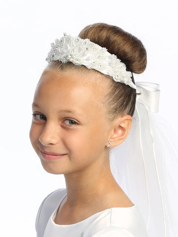 T-421 - 24" Bead & Rhinestone Communion Veil - white - T 421 1