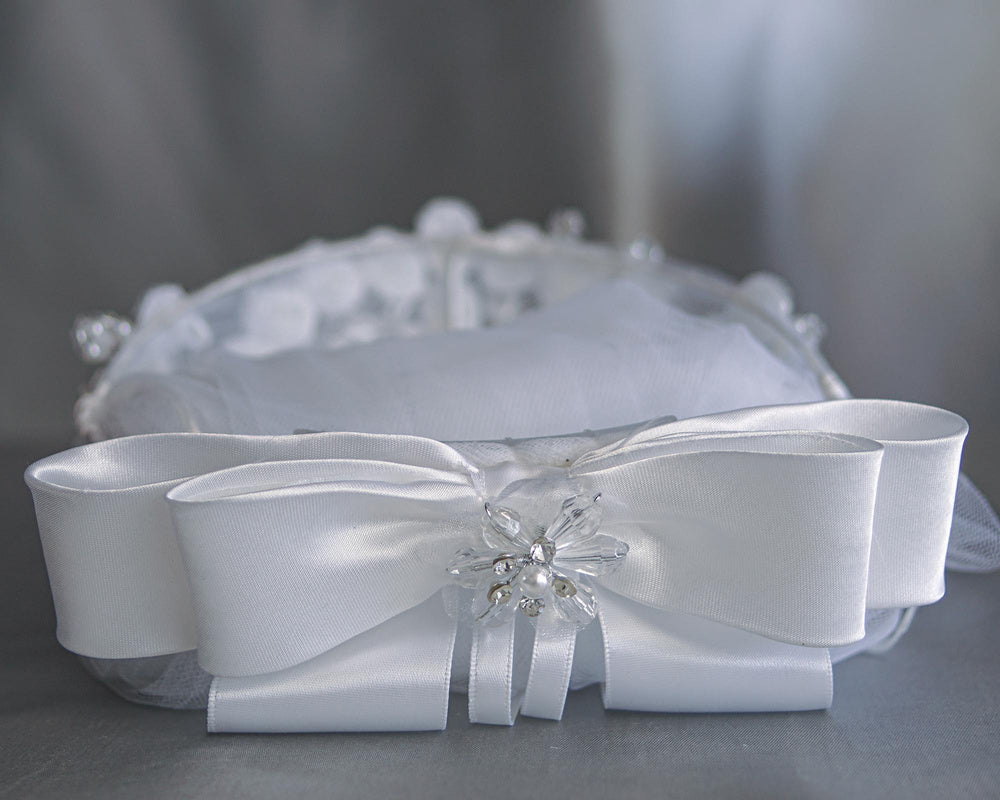 T-421 - 24" Bead & Rhinestone Communion Veil - white - T 421 CB Back