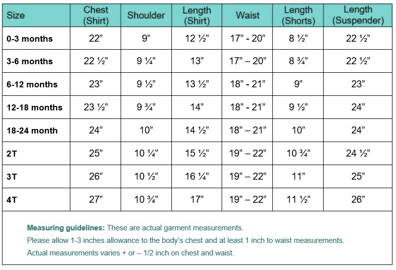 Measurement Chart for Toddlers cute black outfit from Malcolm Royce