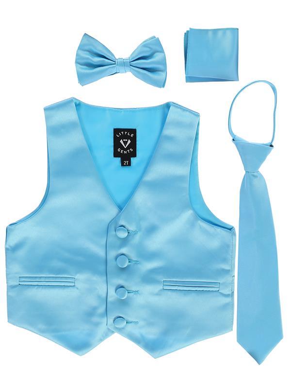 Boys Aqua Blue Satin Vest Set (3-6 mths to 14) - Malcolm Royce