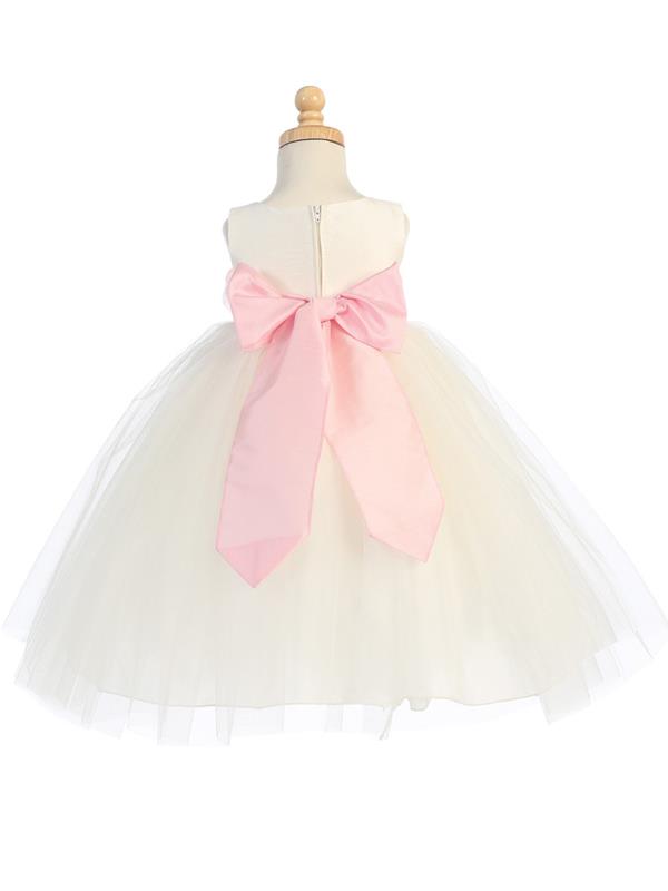 White Flower Girl Dress w/ Choice of Detachable Flower & Sash (12-90P) - Malcolm Royce