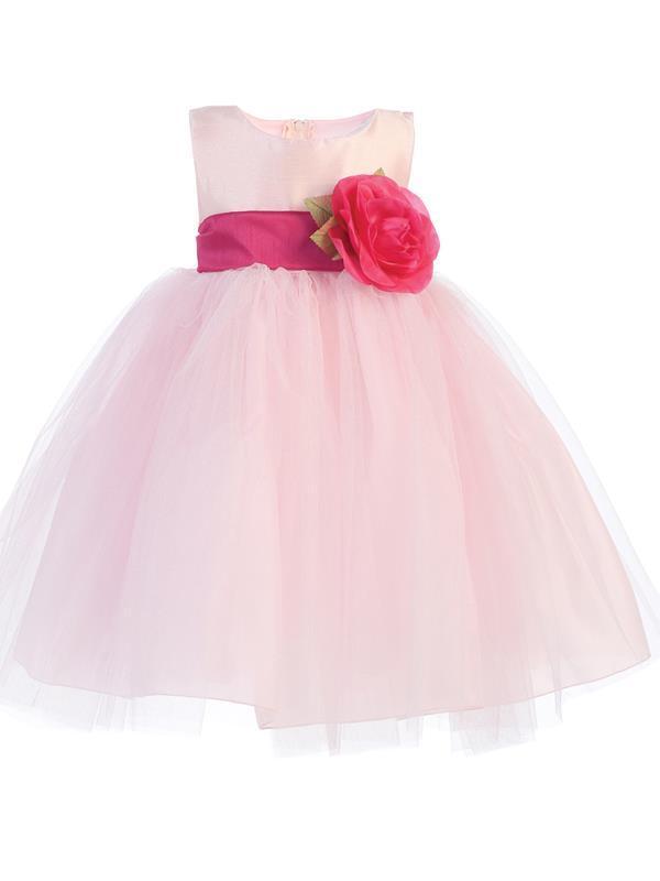 Pink Flower Girl Dress w/ Choice of Flower & Sash (12-90P) - Malcolm Royce