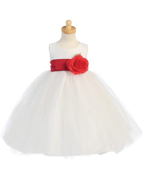 White Flower Girl Dress w/ Choice of Detachable Flower & Sash (12-90P) - Malcolm Royce