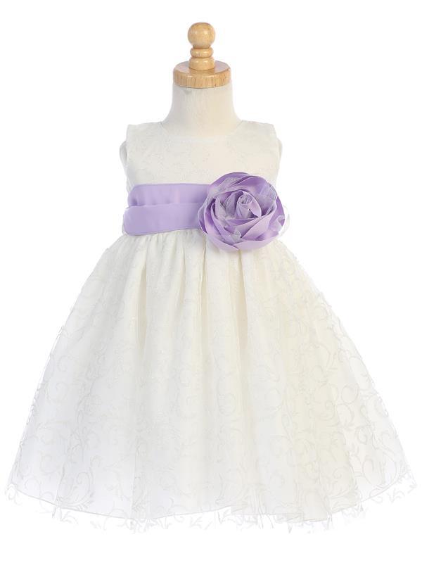 Ivory Flower Girl Dress Glitter Tulle w/ Sash (76) - Malcolm Royce