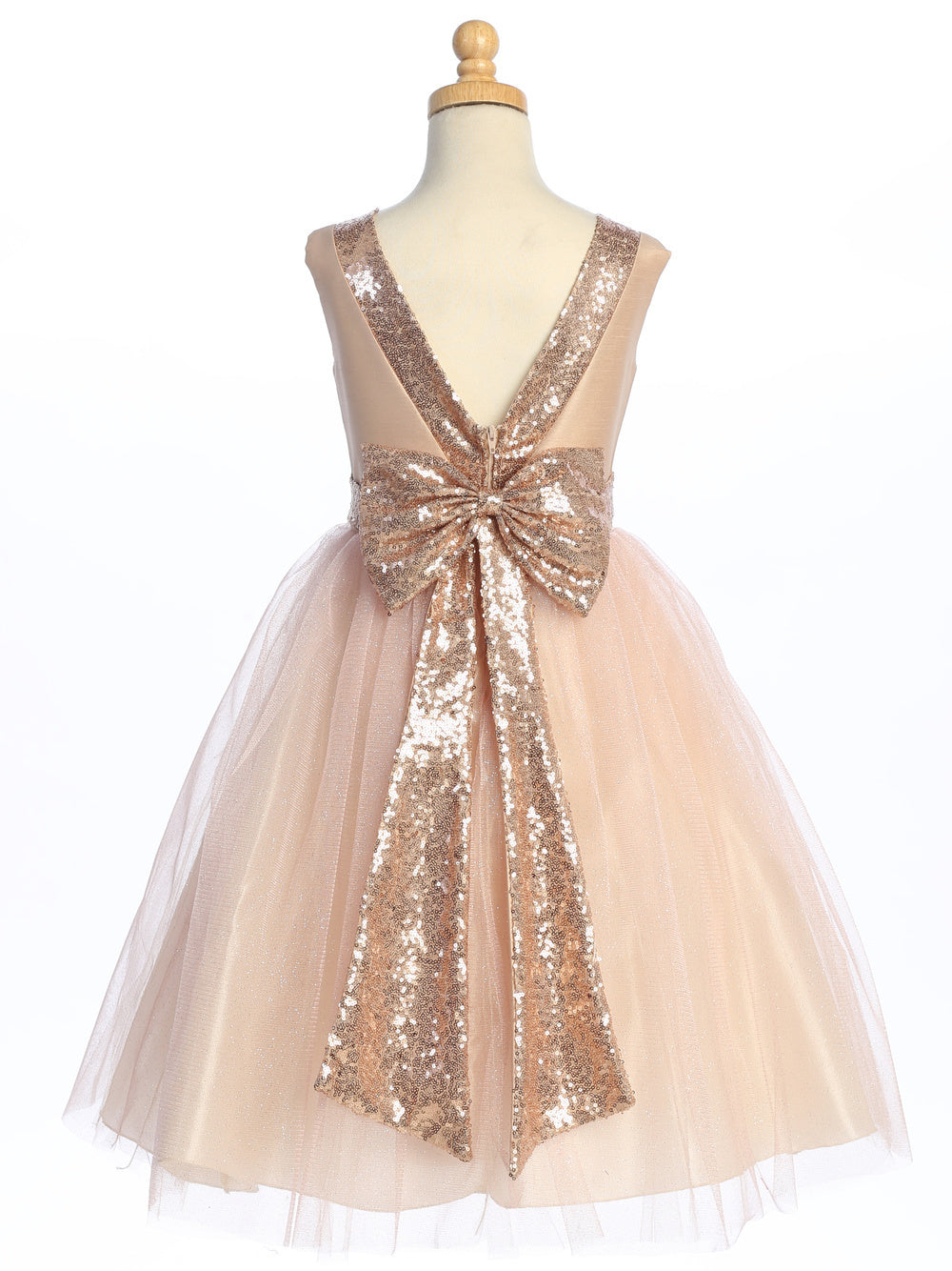 Gentle blush, flower girl adorned in shantung dress with sparkle tulle and sequins.