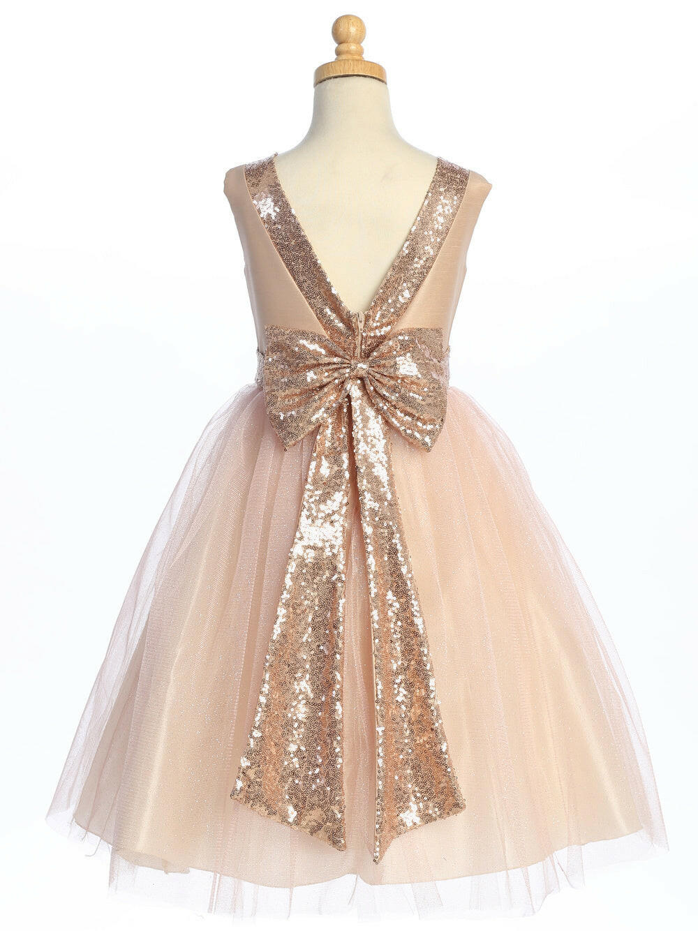 Gentle blush, flower girl adorned in shantung dress with sparkle tulle and sequins.