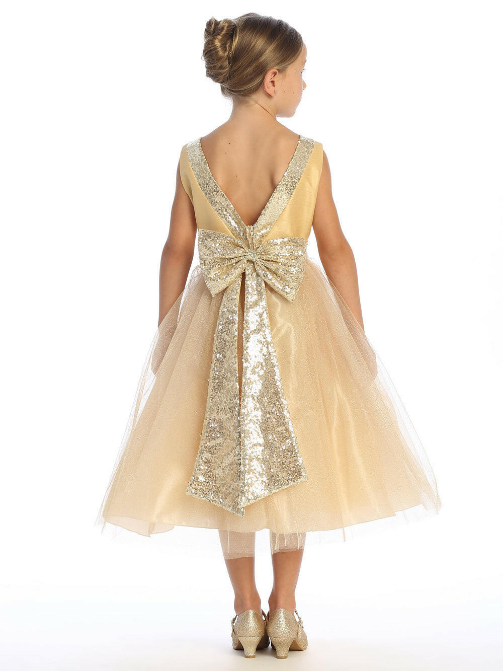 Elegant Gold Flower Girl Dress with Sparkle Tulle