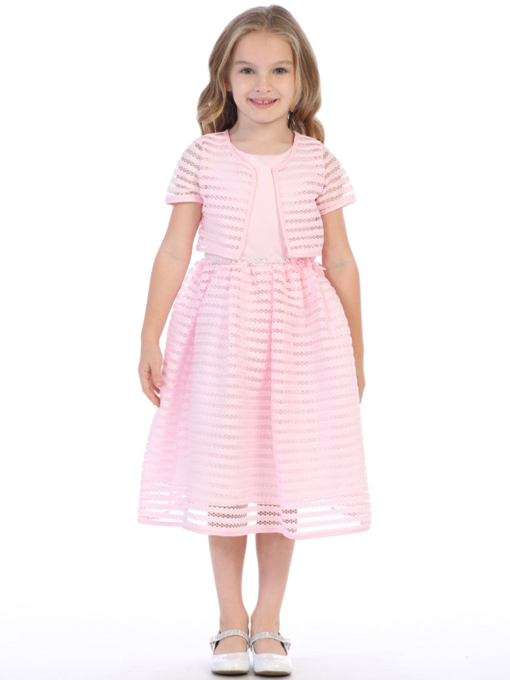 Flower girl radiates in pink dress (11) crowned with a charming bolero.